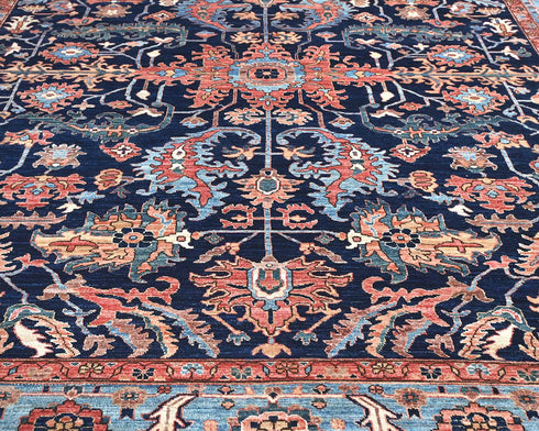 Alfombra afgana Aryana azul de lana teñida con tinte vegetal, anudada a mano, 9 x 12 pulgadas