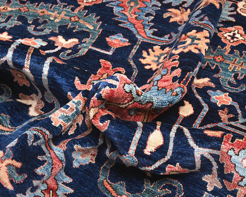 Alfombra afgana Aryana azul de lana teñida con tinte vegetal, anudada a mano, 9 x 12 pulgadas