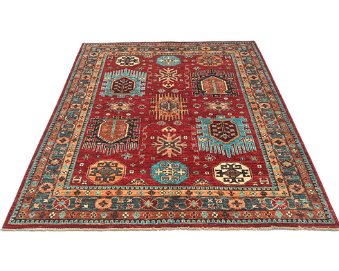 5x7 Red Ersari Afghan Hand Knotted Veg Dye Wool Area Rug