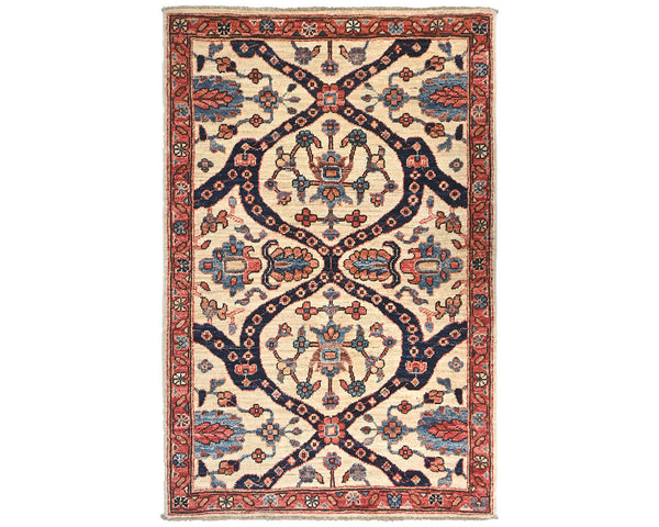 3x4 Beige Aryana Afghan Hand Knotted Veg Dye Wool Area Rug