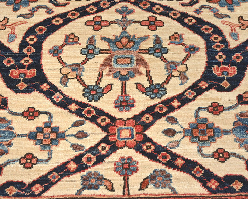 Alfombra afgana Aryana beige de lana teñida con vegetales, anudada a mano, 3x4