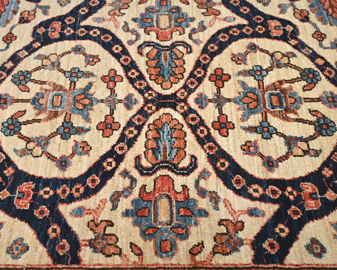 Alfombra afgana Aryana beige de lana teñida con vegetales, anudada a mano, 3x4