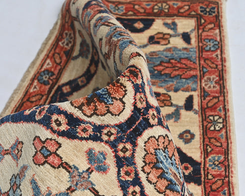 Alfombra afgana Aryana beige de lana teñida con vegetales, anudada a mano, 3x4