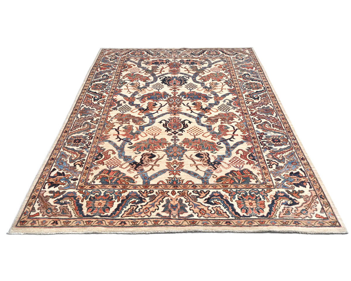 Alfombra afgana Aryana de lana teñida con tinte vegetal, anudada a mano, color beige, 6x9