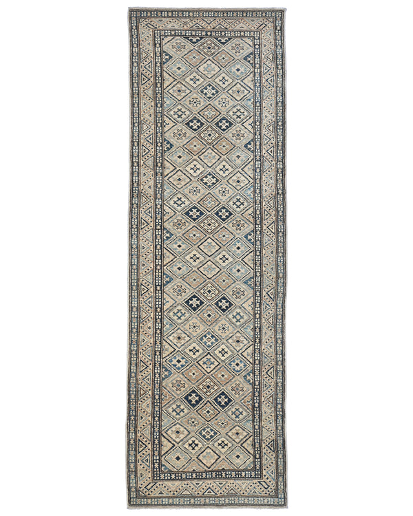 9 Ft Kazak Afghan Hand Knotted Geometric Wool Runner Rug