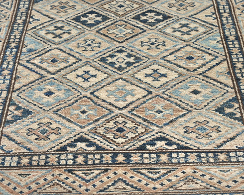 9 Ft Kazak Afghan Hand Knotted Geometric Wool Runner Rug
