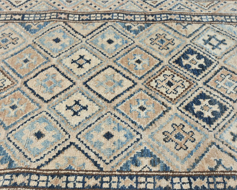 9 Ft Kazak Afghan Hand Knotted Geometric Wool Runner Rug