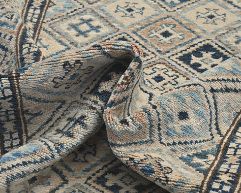 9 Ft Kazak Afghan Hand Knotted Geometric Wool Runner Rug