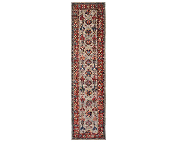 11 Feet Gray Kazak Afghan Hand Knotted Wool Runner Rug