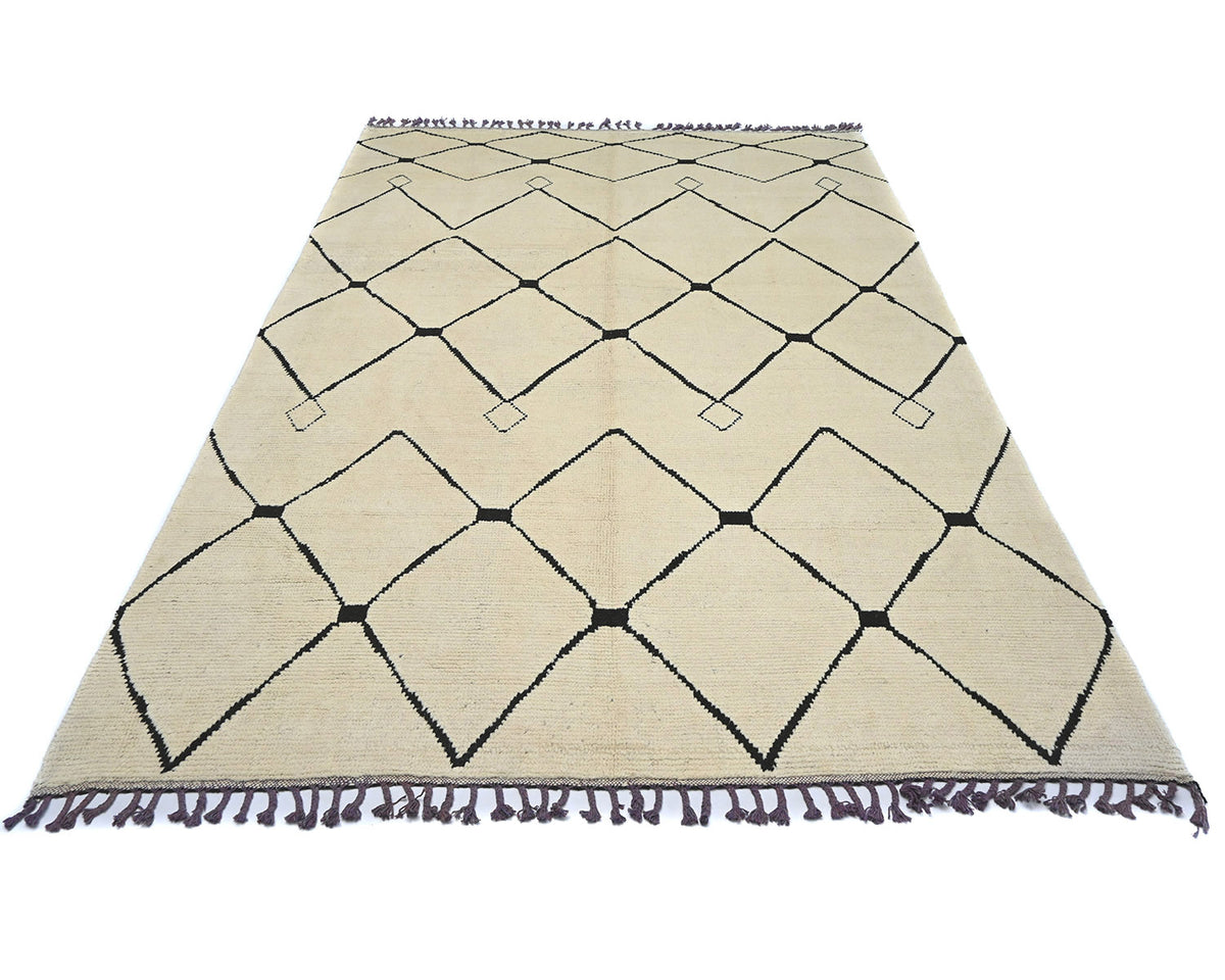 8x11 Moroccan Beige Hand Woven Wool Area Rug