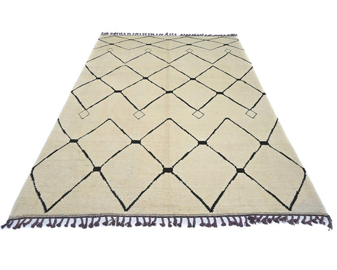8x11 Moroccan Beige Hand Woven Wool Area Rug