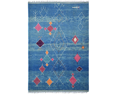 8x11 Moroccan Blue Hand Woven Wool Area Rug
