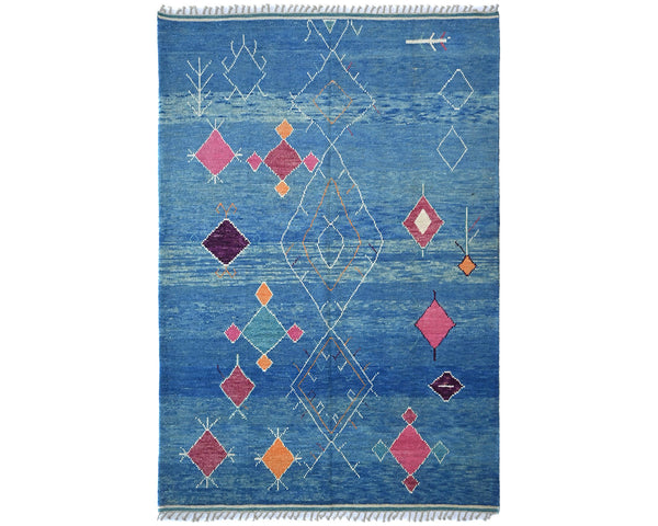 8x11 Moroccan Blue Hand Woven Wool Area Rug