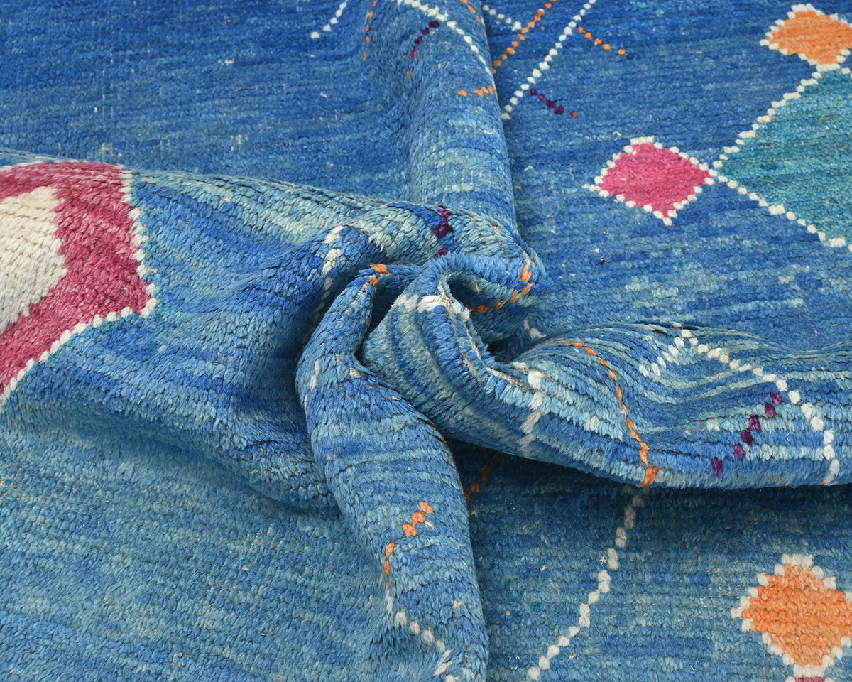 8x11 Moroccan Blue Hand Woven Wool Area Rug
