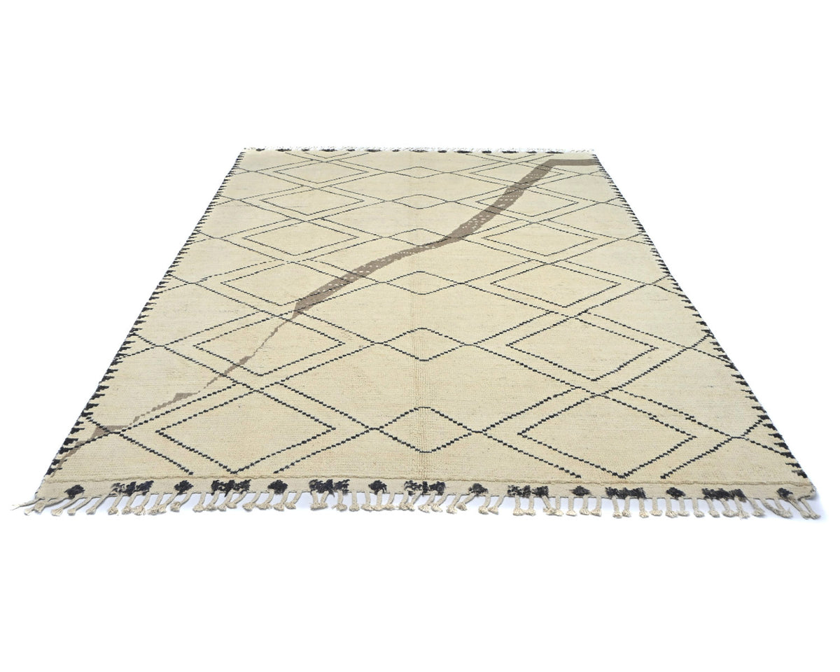 8x11 Moroccan Beige Hand Woven Wool Area Rug