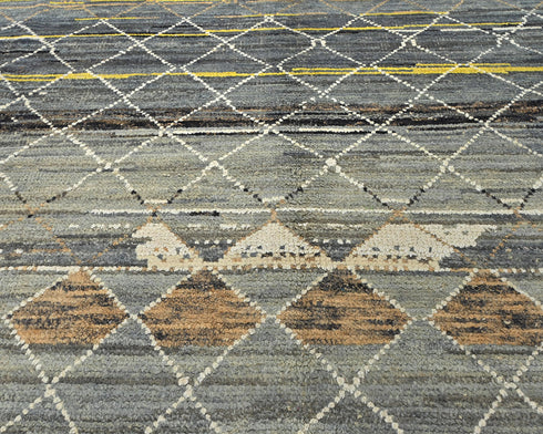 Alfombra marroquí de lana tejida a mano en gris de 9 x 13 pulgadas