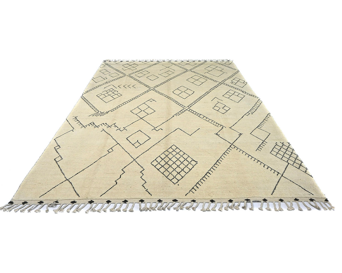 9x13 Moroccan Beige Hand Woven Wool Area Rug