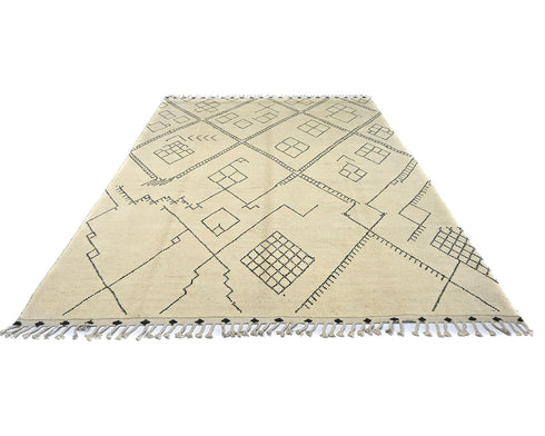 9x13 Moroccan Beige Hand Woven Wool Area Rug