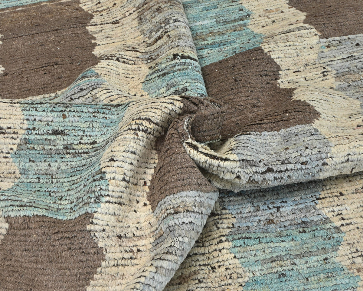 Alfombra marroquí multicolor de lana tejida a mano de 10 x 14 pulgadas