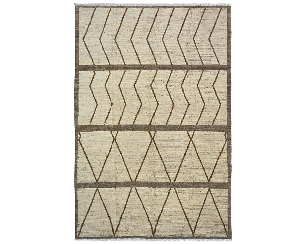 Alfombra marroquí de lana tejida a mano en beige de 10 x 14 pulgadas