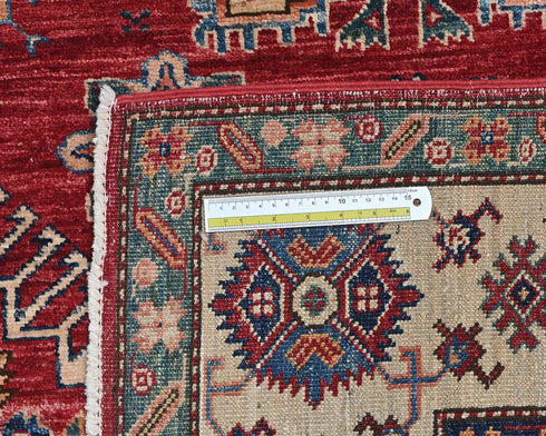 Red 6x9 Kazak Afghan Hand Knotted Geometric Wool Area Rug
