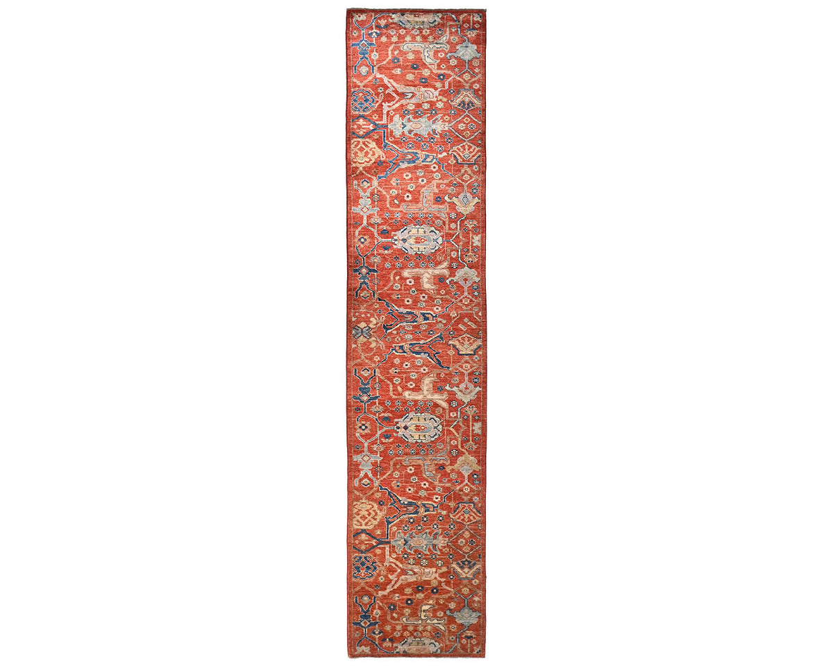 12 Ft Rust Aryana Afghan Hand Knotted Veg Dye Wool Runner Rug