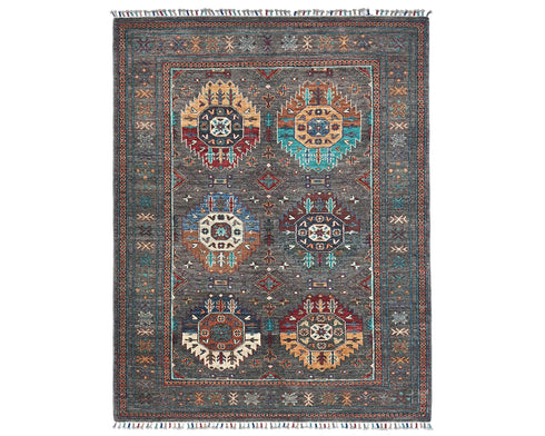 4x6 Gray Khurgeen Afghan Hand Knotted Wool Area Rug