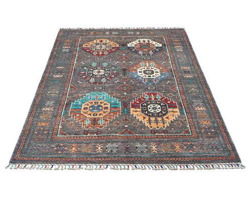 4x6 Gray Khurgeen Afghan Hand Knotted Wool Area Rug