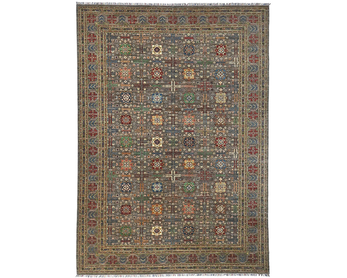 9x12 Gray Khurgeen Afghan Hand Knotted Wool Area Rug
