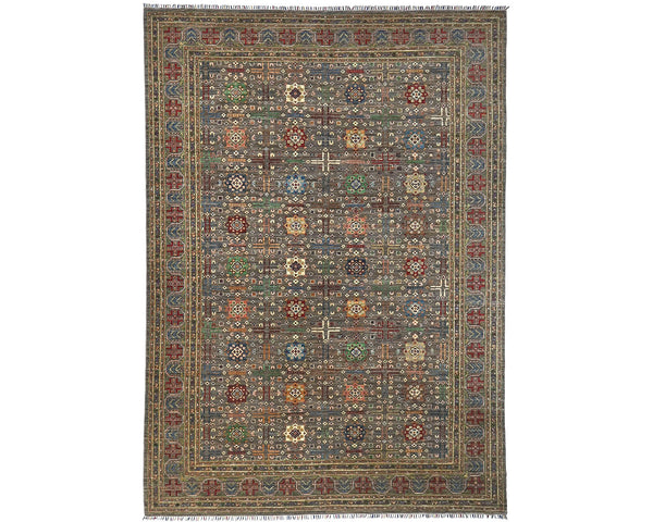 9x12 Gray Khurgeen Afghan Hand Knotted Wool Area Rug