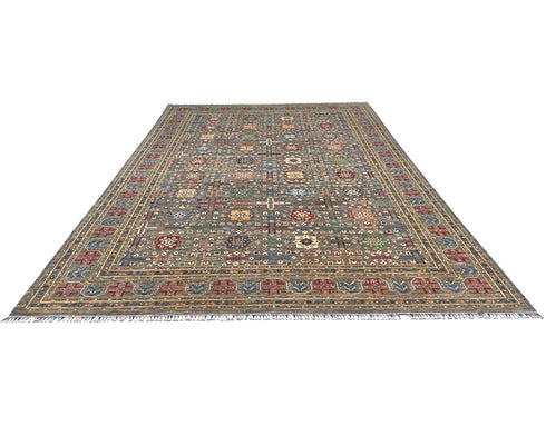 9x12 Gray Khurgeen Afghan Hand Knotted Wool Area Rug