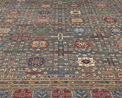 9x12 Gray Khurgeen Afghan Hand Knotted Wool Area Rug