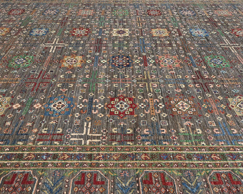9x12 Gray Khurgeen Afghan Hand Knotted Wool Area Rug