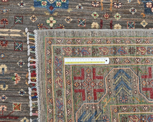9x12 Gray Khurgeen Afghan Hand Knotted Wool Area Rug