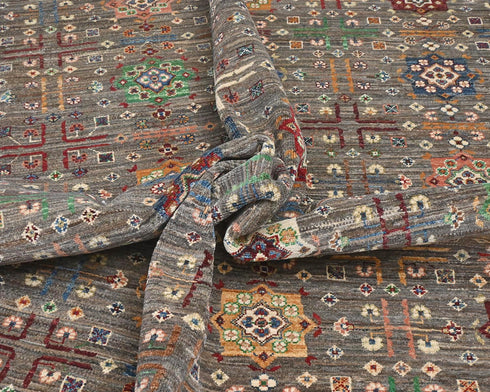 9x12 Gray Khurgeen Afghan Hand Knotted Wool Area Rug