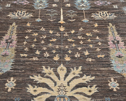 13 Feet Brown Gray Khurgeen Afghan Hand Knotted Wool Runner Rug