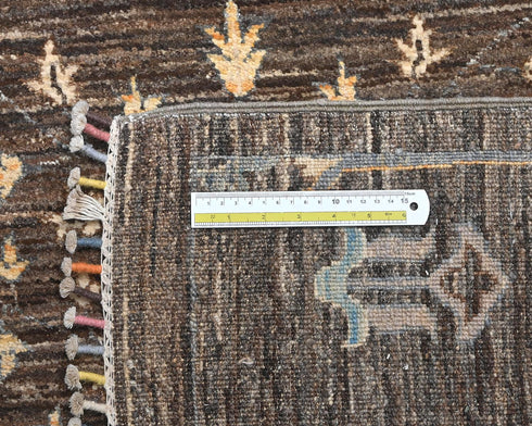 13 Feet Brown Gray Khurgeen Afghan Hand Knotted Wool Runner Rug