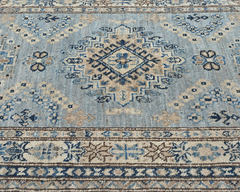 10 Feet Light Blue Kazak Afghan Hand Knotted Geometric Wool Runner Rug