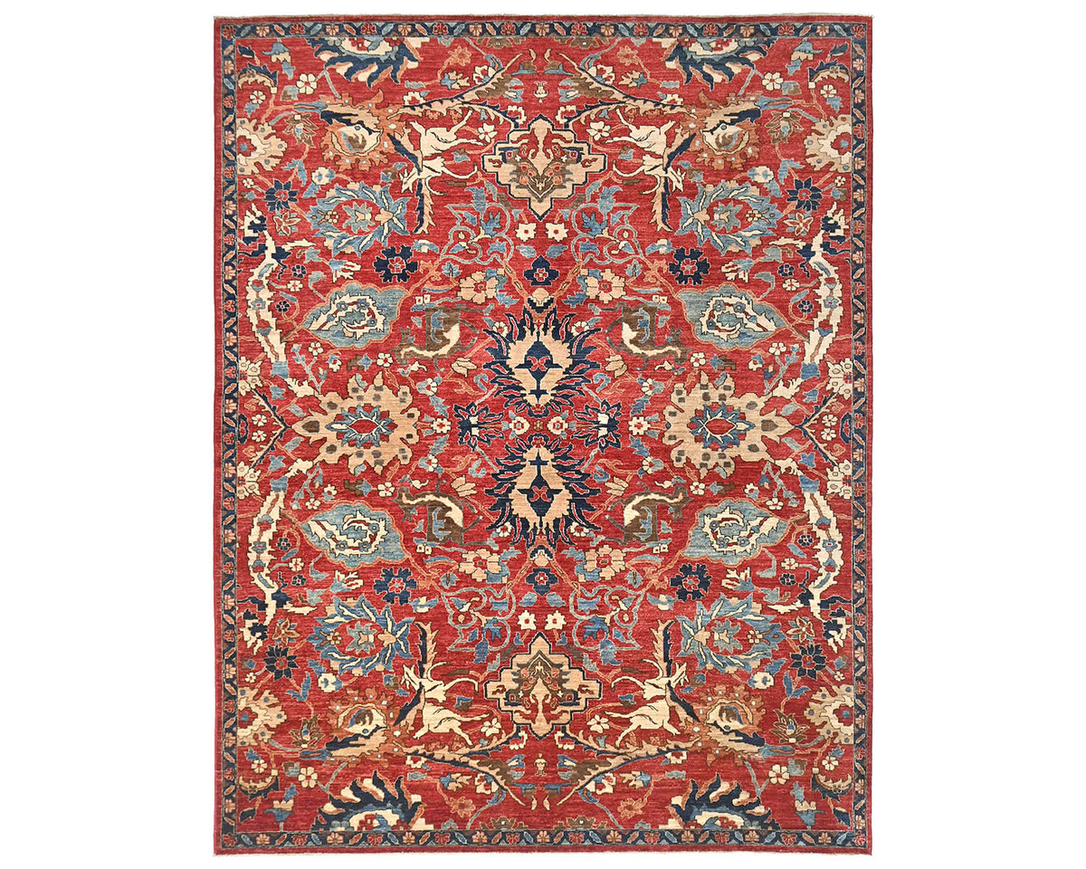 9x12 Red Aryana Afghan Hand Knotted Veg Dye Wool Area Rug