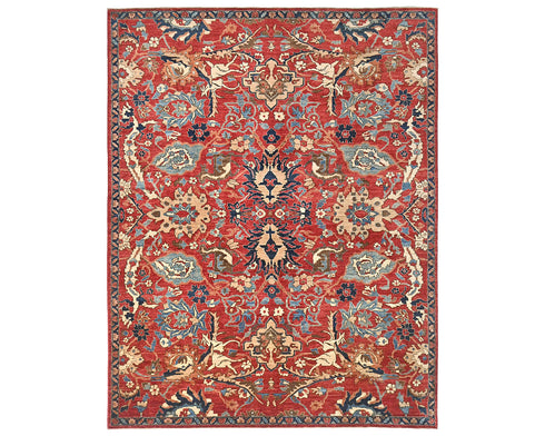 9x12 Red Aryana Afghan Hand Knotted Veg Dye Wool Area Rug