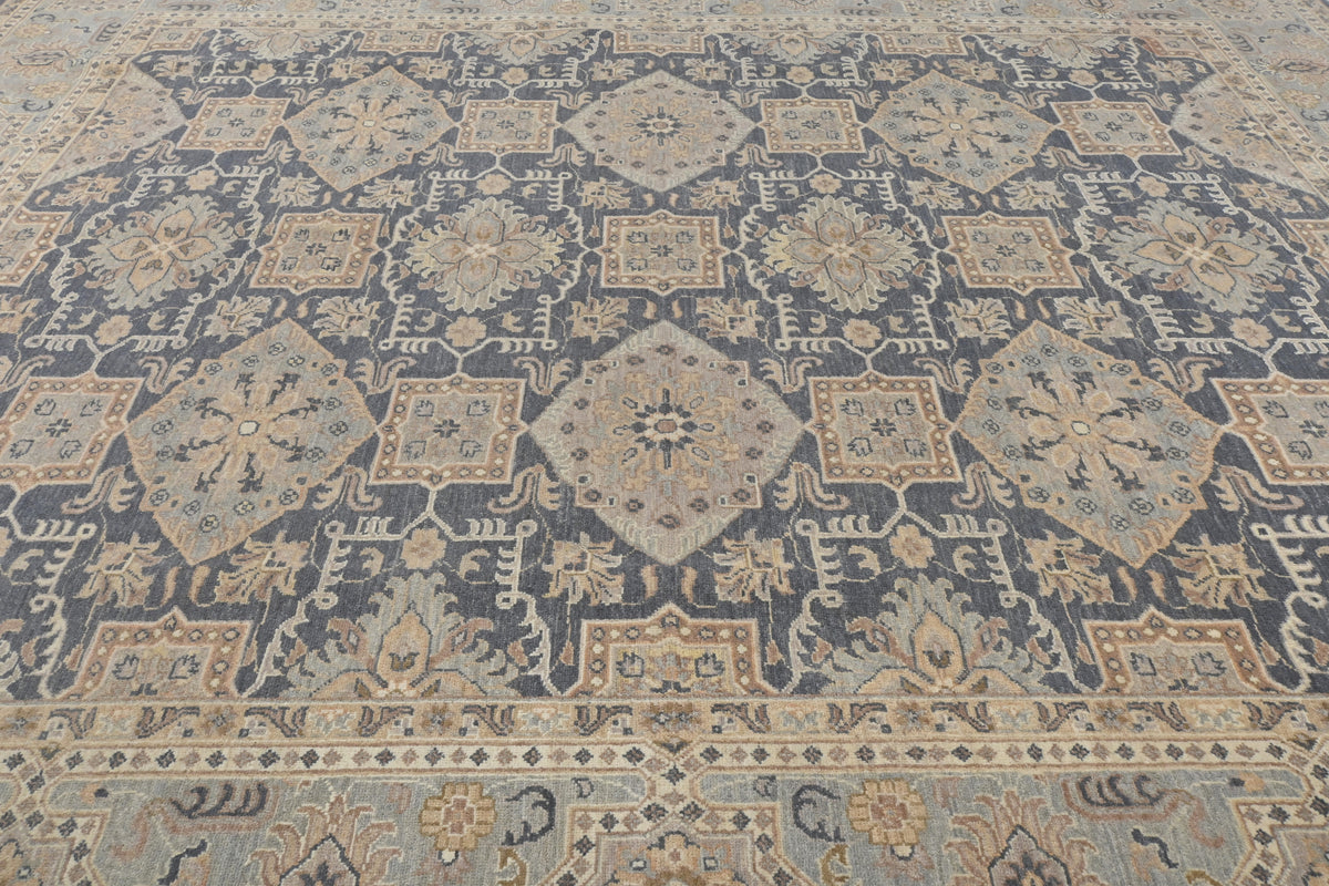 8x10 Chobi Gray Afghan Hand Knotted Geometric Wool Area Rug
