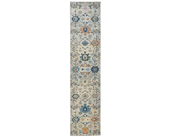 12 Ft Silver Gray Aryana Afghan Hand Knotted Veg Dye Wool Runner Rug