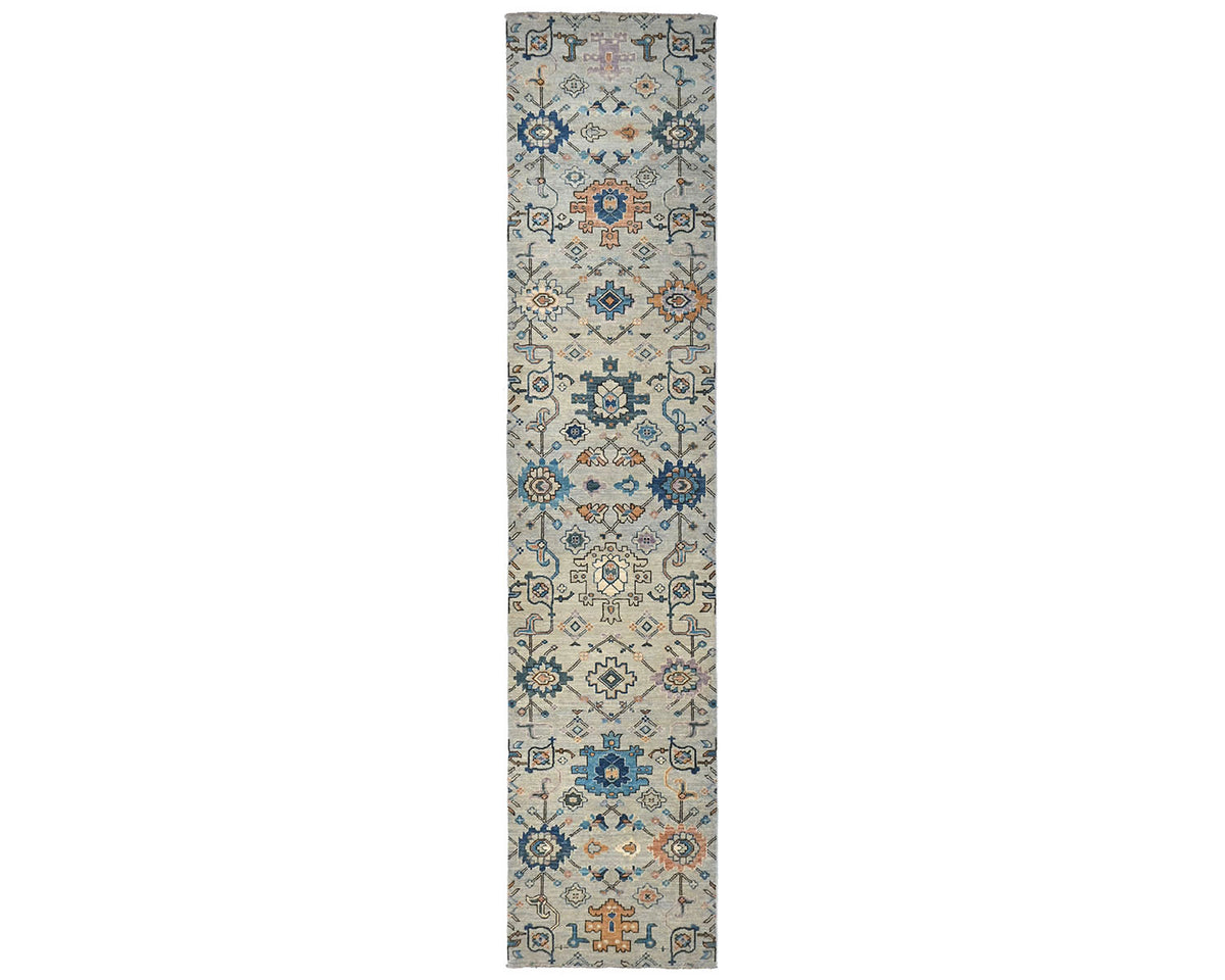 12 Ft Silver Gray Aryana Afghan Hand Knotted Veg Dye Wool Runner Rug