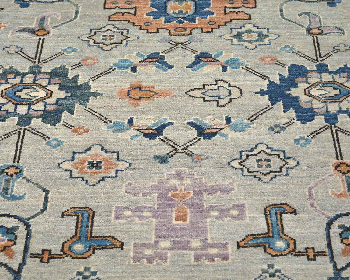 12 Ft Silver Gray Aryana Afghan Hand Knotted Veg Dye Wool Runner Rug