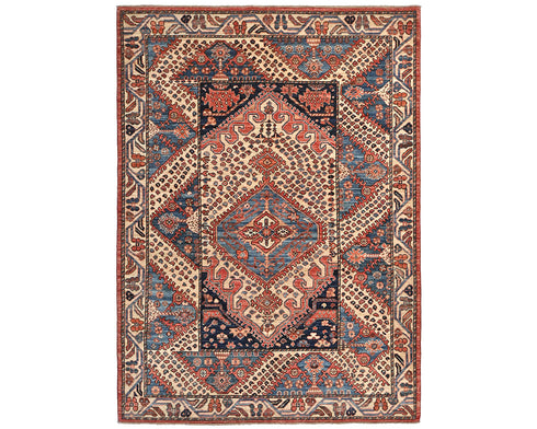 5x7 Beige Blue Aryana Afghan Hand Knotted Veg Dye Wool Area Rug