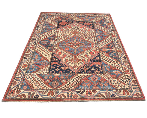 5x7 Beige Blue Aryana Afghan Hand Knotted Veg Dye Wool Area Rug