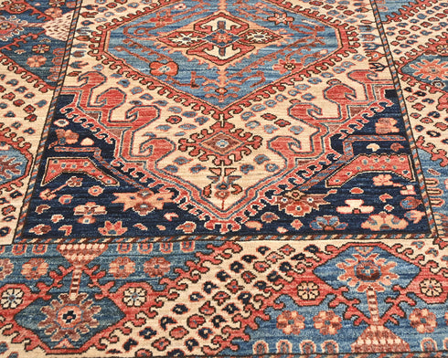 5x7 Beige Blue Aryana Afghan Hand Knotted Veg Dye Wool Area Rug