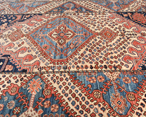 5x7 Beige Blue Aryana Afghan Hand Knotted Veg Dye Wool Area Rug