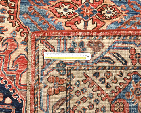 5x7 Beige Blue Aryana Afghan Hand Knotted Veg Dye Wool Area Rug