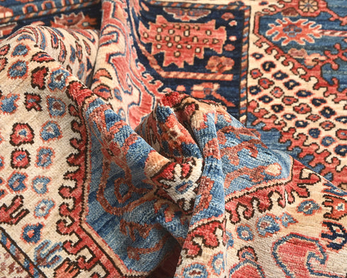 5x7 Beige Blue Aryana Afghan Hand Knotted Veg Dye Wool Area Rug